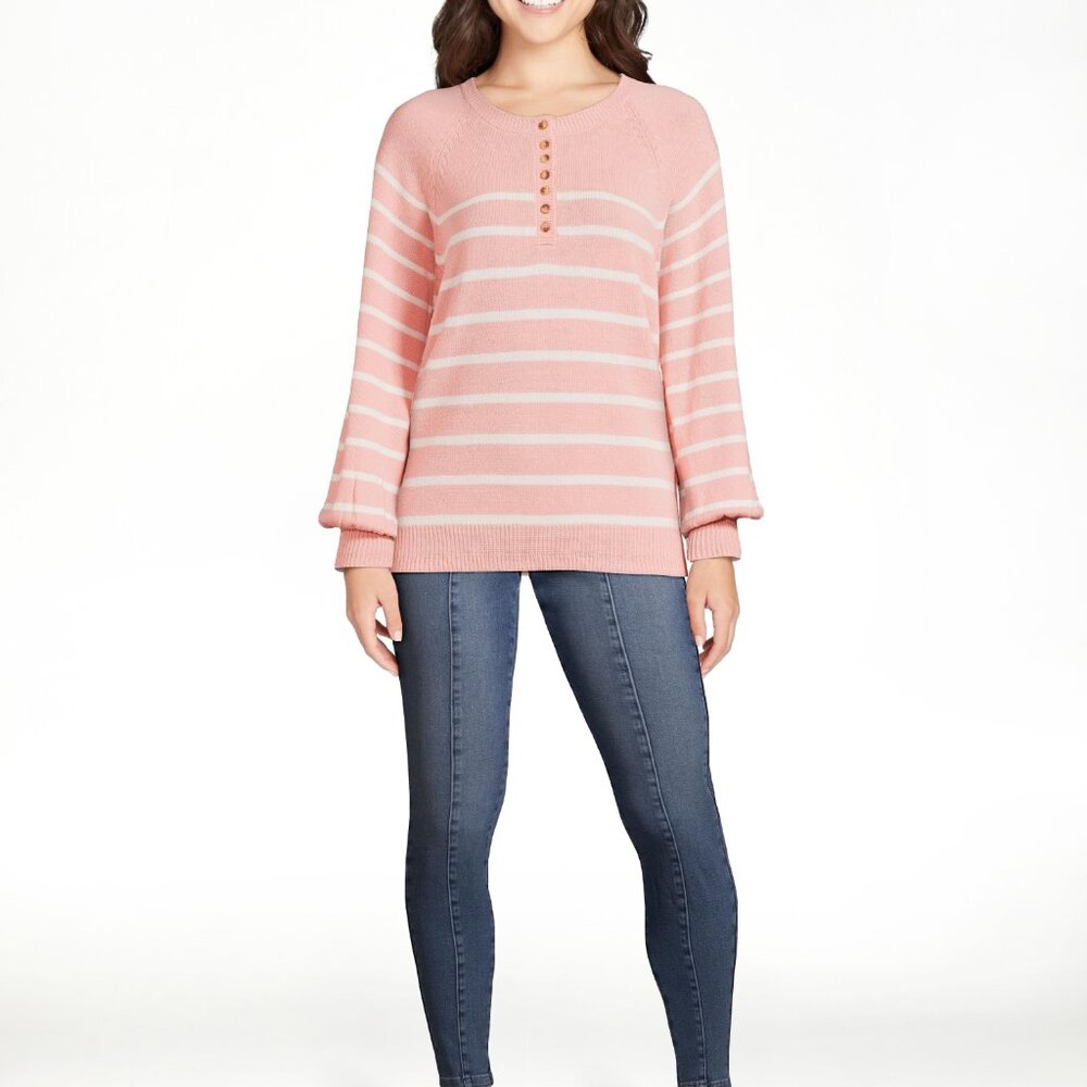 NWT Time and Tru Women's Long Sleeve Henley Sweater Size Large